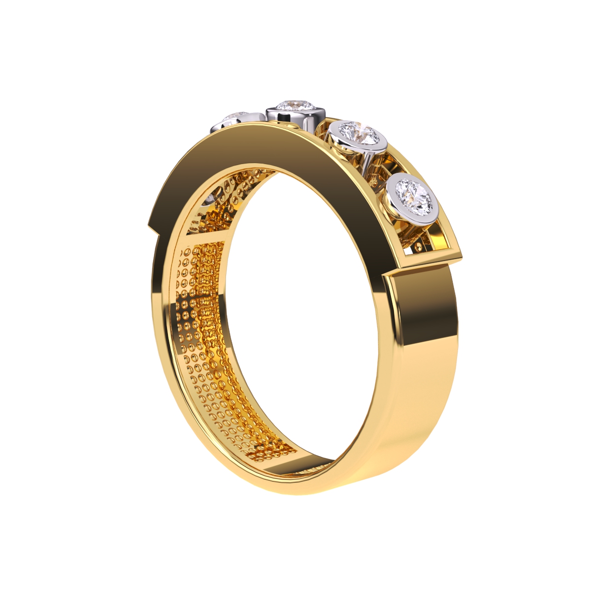 Dazzling Round Bezel Five Stone Wedding Band